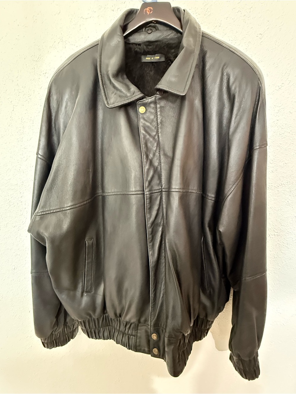 Men's Black Leather Bomber Jacket with removable mink lining - Classic Style